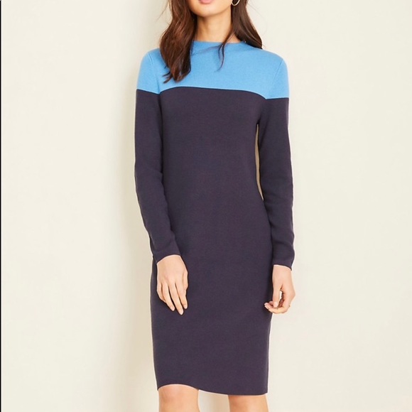 Ann Taylor Dresses & Skirts - Ann Taylor Colorblock Mockneck Sweater Dress Sz L